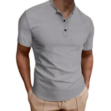 Men's Casual Solid Color Waffle Short Sleeve Polo Shirt 69438246Y