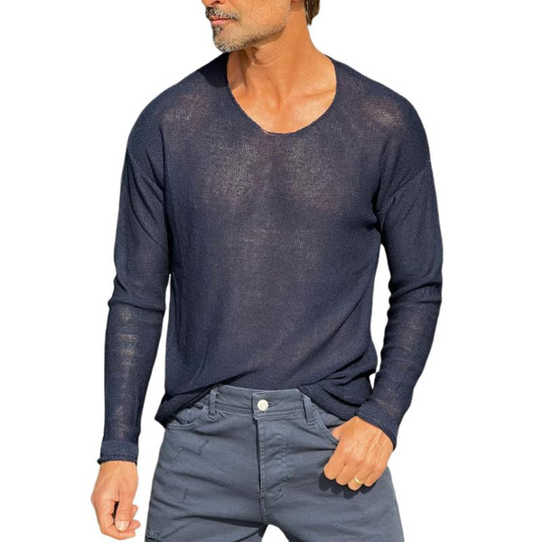 Men's Solid Color Knitted Round Neck Thin Long-Sleeved T-Shirt 46107424Y