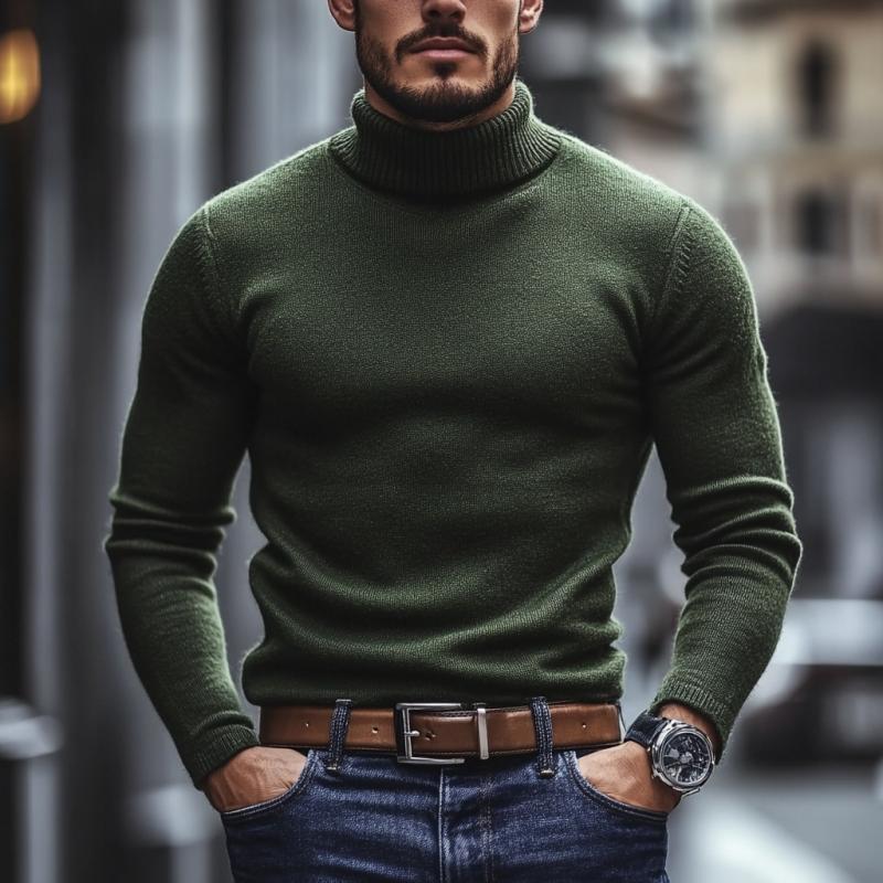 Men's Vintage Solid Color Turtleneck Slim Fit Knit Sweater 05784919M