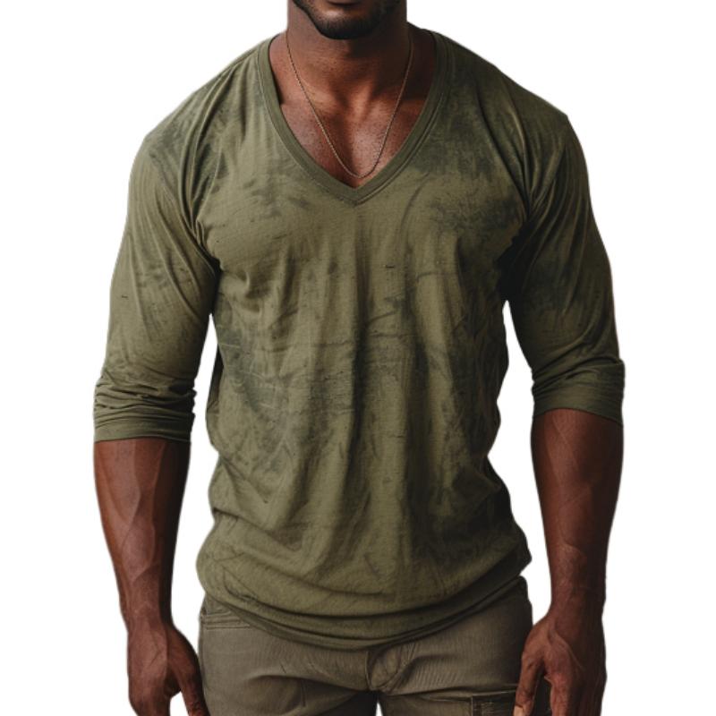 Men's Casual V-neck Printed Slim Fit Long Sleeve T-shirt 21697528M