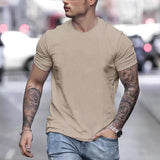 Men's Round Neck Solid Color Casual Short-sleeved T-shirt 96990283X