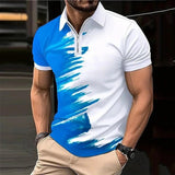 Men's Casual Printed Zipper Lapel Loose Short Sleeve Polo Shirt 52347670M