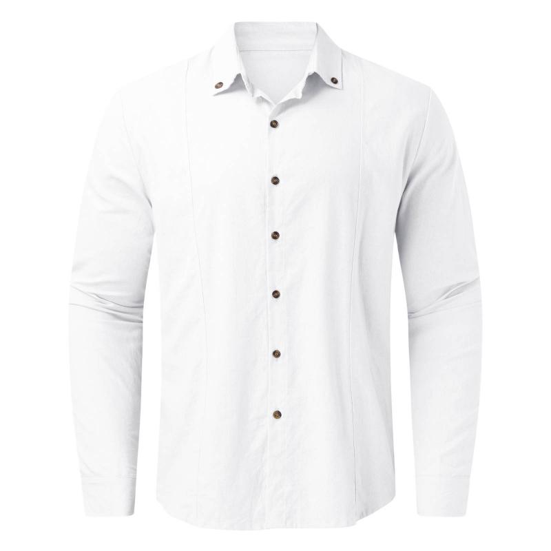 Men's Solid Color Lapel Long Sleeve Shirt 03032162Y