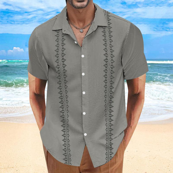 Men's Casual Printed Lapel Single Breasted Short Sleeve Shirt 33179276M