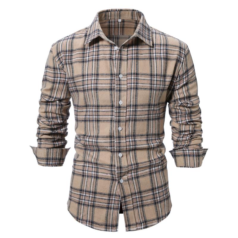 Men's Casual Brushed Plaid Long Sleeve Shirt 61107633Y