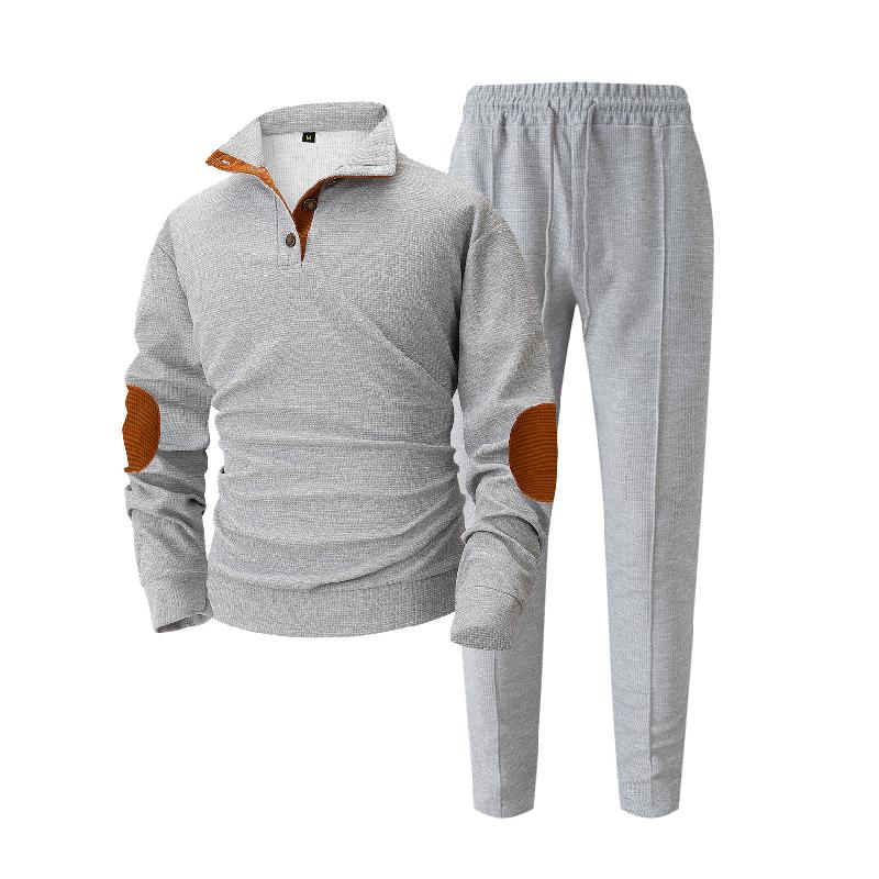 Men's Color Matching Waffle Sweatshirt And Sweatpants Set 09877397Y