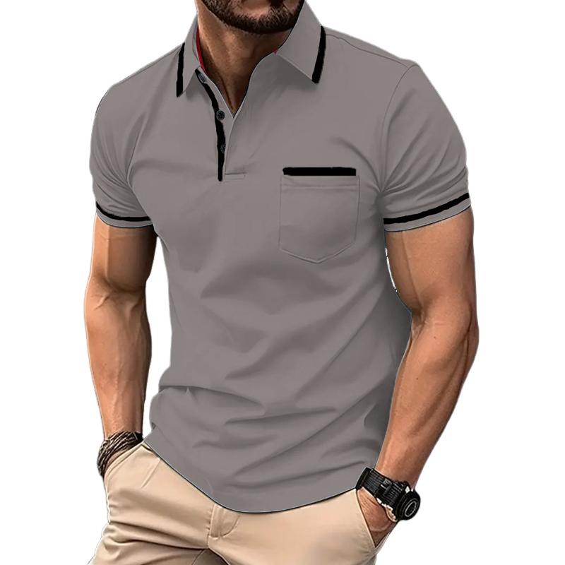 Men's Contrast Color Short Sleeve Button Down Polo Shirt 54495761X