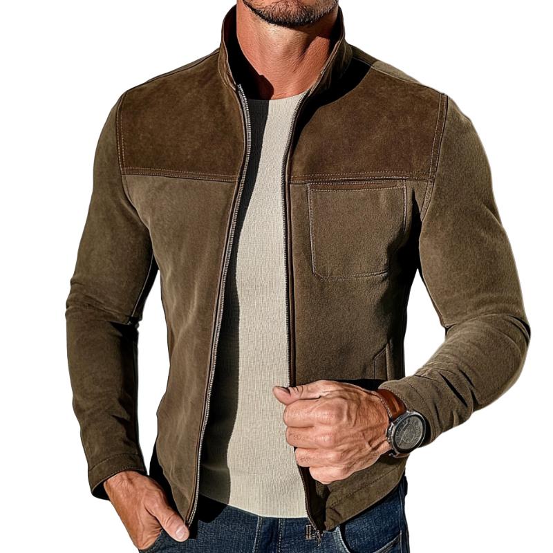 Men's Vintage Casual Paneled Suede Zipper Jacket 52711986TO