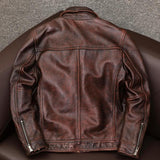 Men's Vintage Lapel Double Chest Pocket Leather Jacket 96949137Y