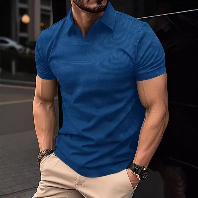 Men's Casual Solid Color V-Neck Short-Sleeved Polo Shirt 02904418Y