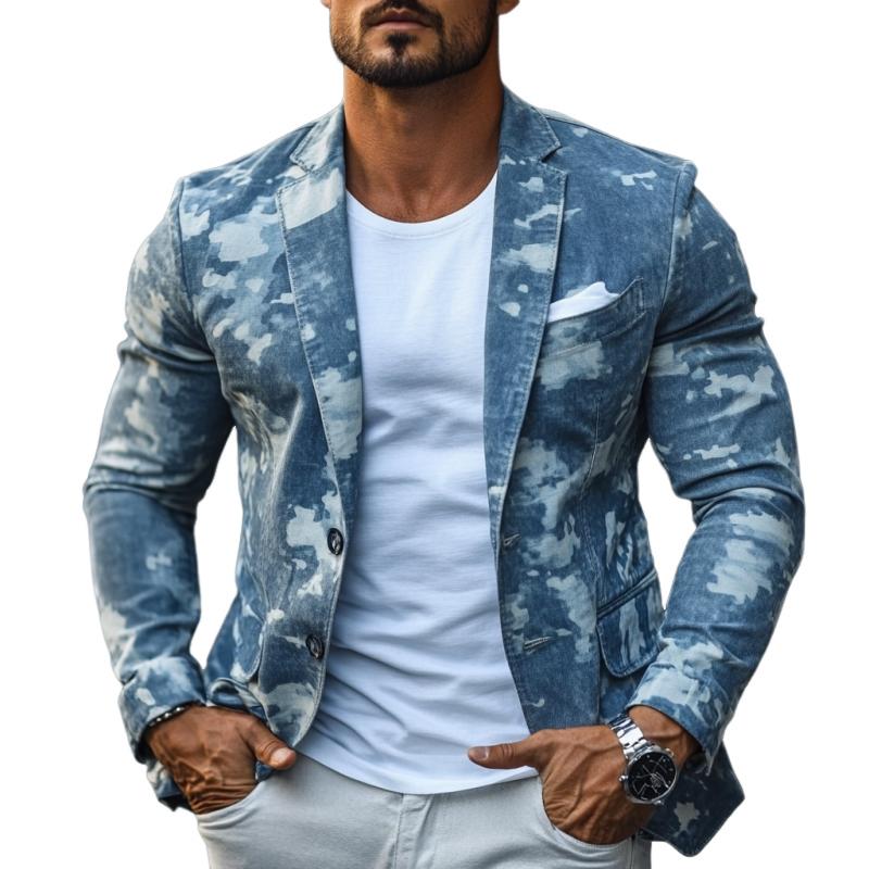 Men's Stylish Casual Denim Print Slim Fit Blazer 25924092K