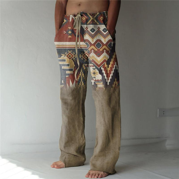 Men's Ethnic Print Loose Elastic Waist Trousers 20143883Z