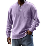 Men's Solid Henley Collar Chest Pocket Long Sleeve T-shirt 19957942Z