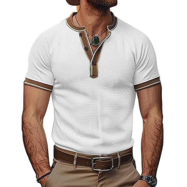 Men's Color Block Waffle Round Neck Short Sleeve T-Shirt 95998075X