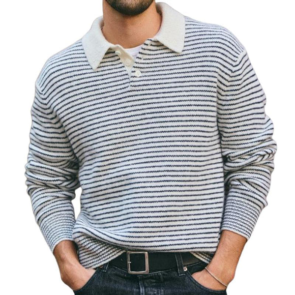 Men's Striped Lapel Three-button Knitted Sweater 71741826U