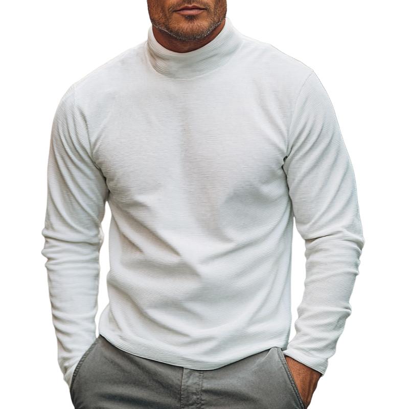 Men's Versatile High Collar Textured Fabric Long Sleeve T-Shirt 49669877F