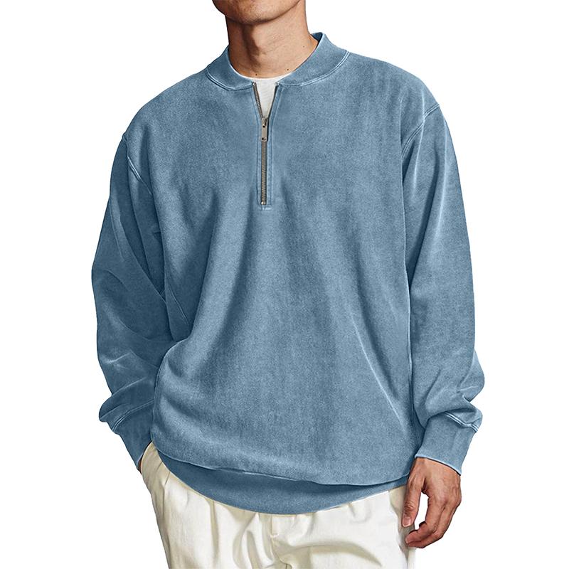 Men's Solid Color Zip Collar Long Sleeve Loose Sweatshirt 06084541Z