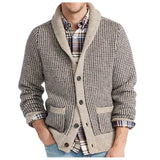 Men's Casual Lapel Jacquard Casual Knitted Cardigan 94436941F