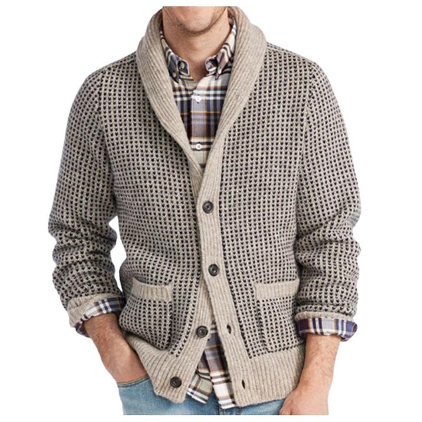 Men's Casual Lapel Jacquard Casual Knitted Cardigan 94436941F