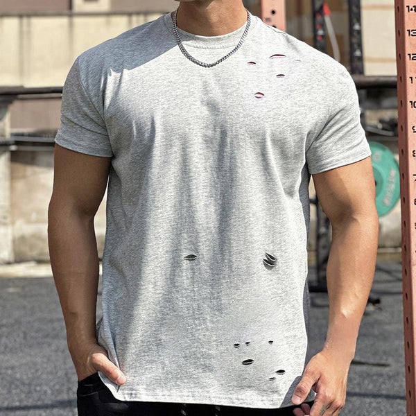 Men's Hole Round Neck Short Sleeve Casual Sports T-Shirt 47313540Z