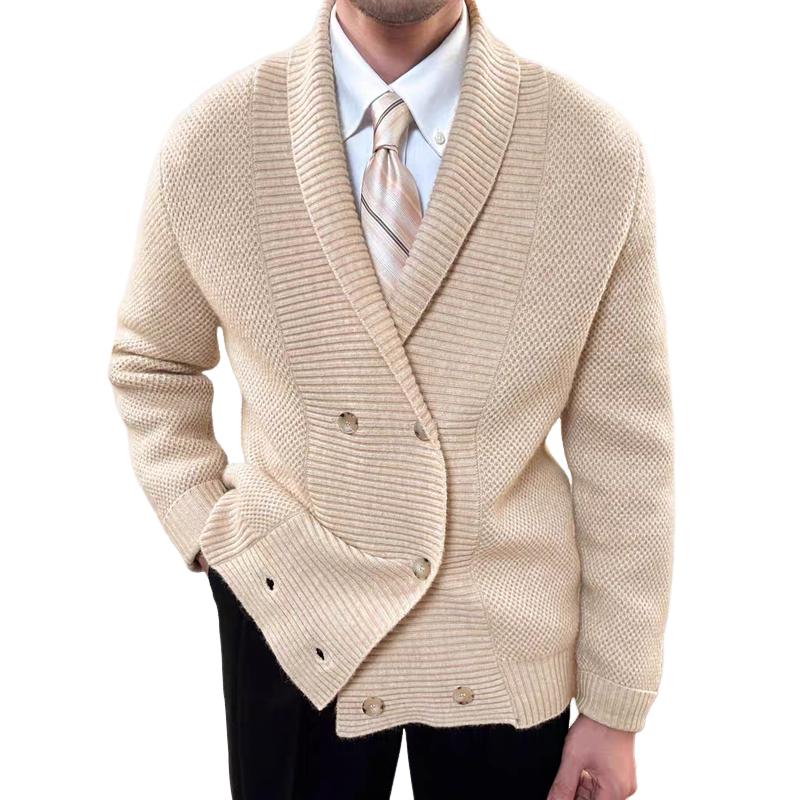 Men's Solid Color Lapel Double Breasted Knit Cardigan 80943536Z