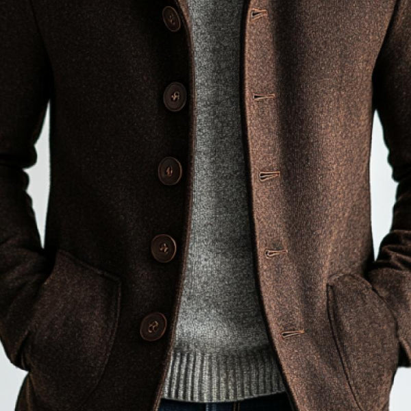 Men's Retro Solid Woolen Single-Breasted Mid-Length Coat 41119562Y