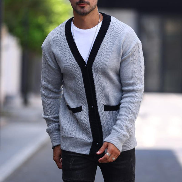 Men's Colorblock Cable Knit Single-Breasted Cardigan 59511158Y