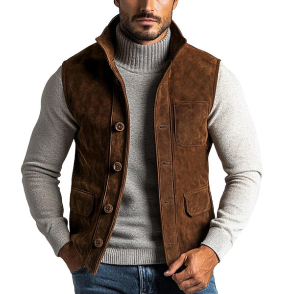 Men's Vintage Suede Multi-Pocket Single Breasted Vest 82524920Y