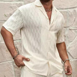 Men's Casual Solid Color Cuban Collar Short Sleeve Shirt 67889318Y