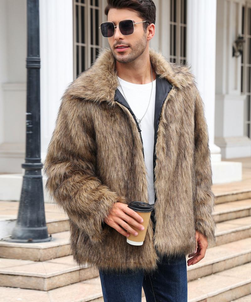 Men's Classic Casual Lapel Short Loose Faux Fur Warm Coat 38913113K