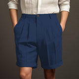 Men's Solid Linen Pleated Straight Casual Shorts 83005811Z