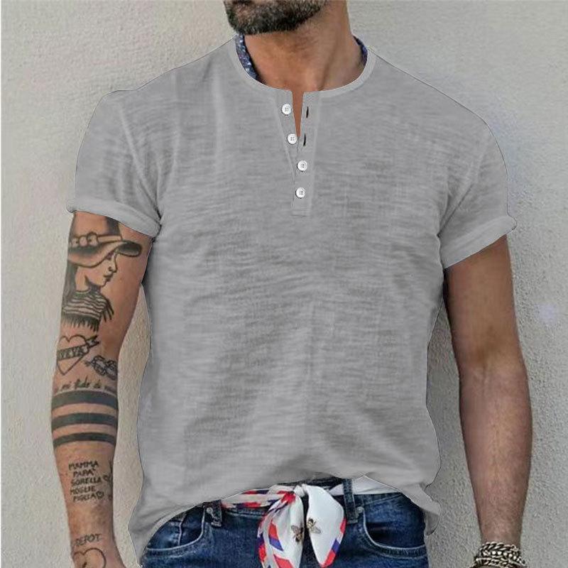 Men's Solid Henley Collar Short Sleeve T-shirt 78521757Z
