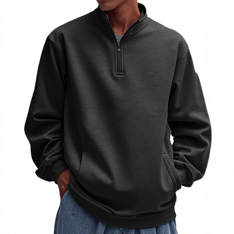 Men's Casual Solid Color Half Zip Loose Pullover Sweatshirt 76043646M