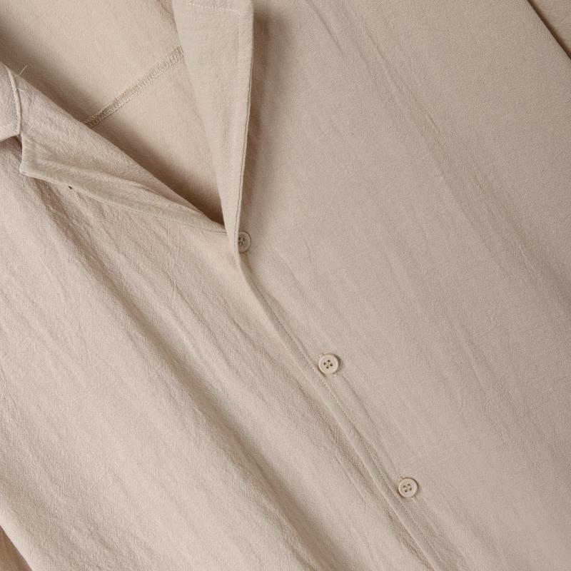 Men's Solid Loose Cotton And Linen Lapel Short Sleeve Shirt 31448652Z