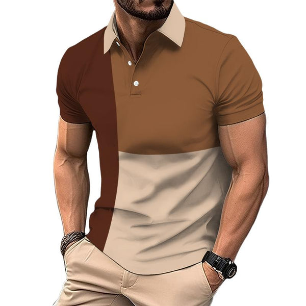 Men's Retro Casual Colorblock Lapel Short-sleeved Polo Shirt 30221305TO