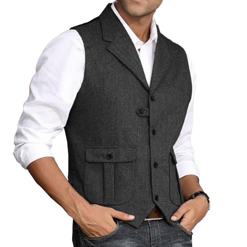 Men's Notch Lapel Single Breasted Casual Suit Vest 54373223Z