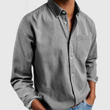 Men's Casual Cotton Blend Lapel Patch Pocket Slim Fit Long Sleeve Shirt 19118108M