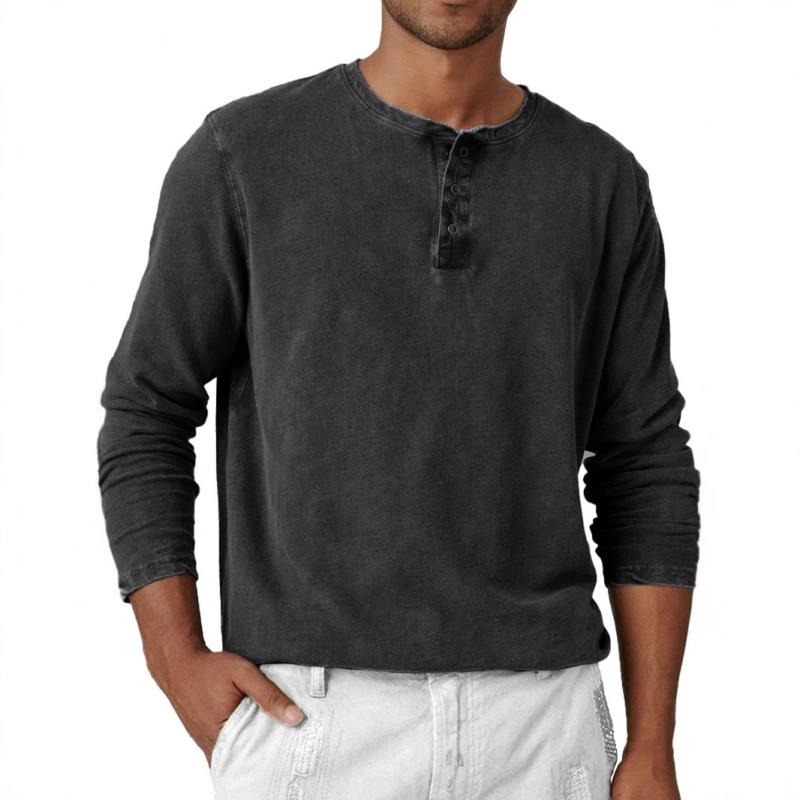 Men's Solid Color Henley Collar Long Sleeve T-shirt 55415151Z