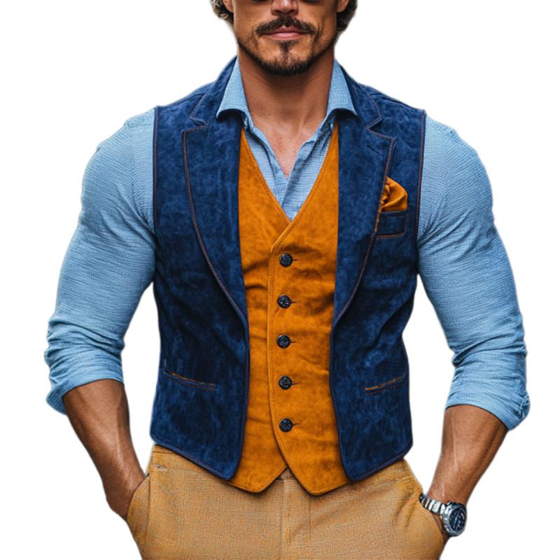 Men's Classic Casual Contrast Color Fake Two-Piece Suede Vest 24412657K