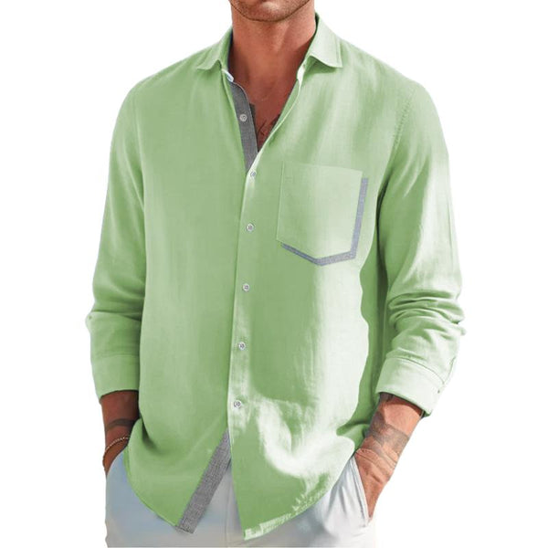 Men's Color Block Lapel Long Sleeve Shirt 83955421Y