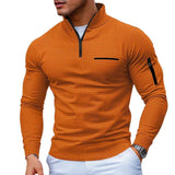 Men's Casual Waffle Zipper Stand Collar Long Sleeve Polo Shirt 75379500Y