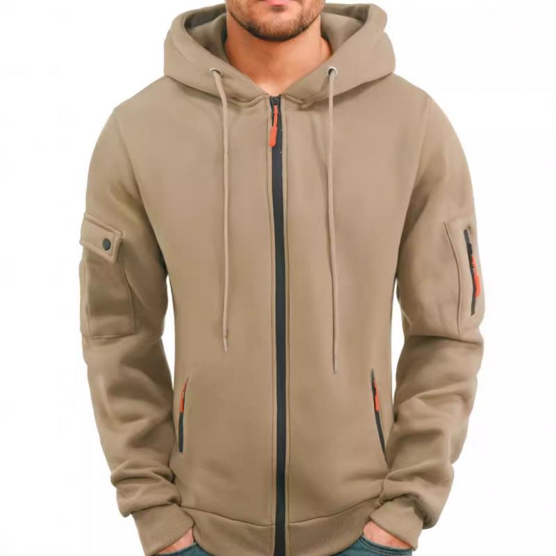 Men's Casual Hooded Multi-pocket Zipper Loose Sports Jacket 16754229M