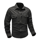 Men's Solid Multi-pocket Lapel Long Sleeve Cargo Shirt 86081911Z