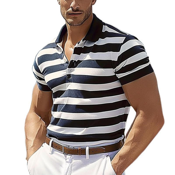 Men's Stripe Print Short Sleeve Polo Shirt 38333592X