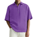 Men's Hawaiian Lapel Solid Color Short Sleeve Shirt 24452244X
