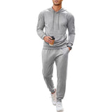 Men's Solid Long Sleeve Hoodie Trousers Sports Casual Set 11426373Z