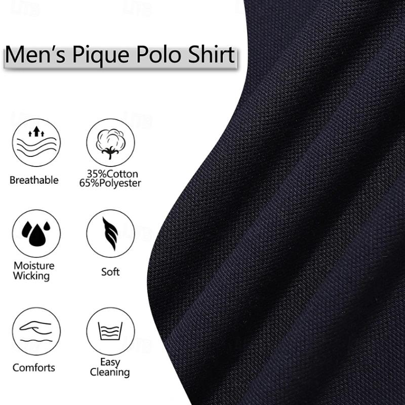 Men's Casual Pique Cotton Lapel Contrast Color Long Sleeve Polo Shirt 49197937M