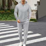 Men's Casual Solid Color Waffle Loose Hoodie Sports Pants Set 18828417M