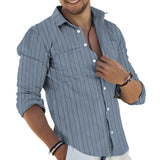 Men's Striped Lapel Long Sleeve Casual Shirt 99746055Z