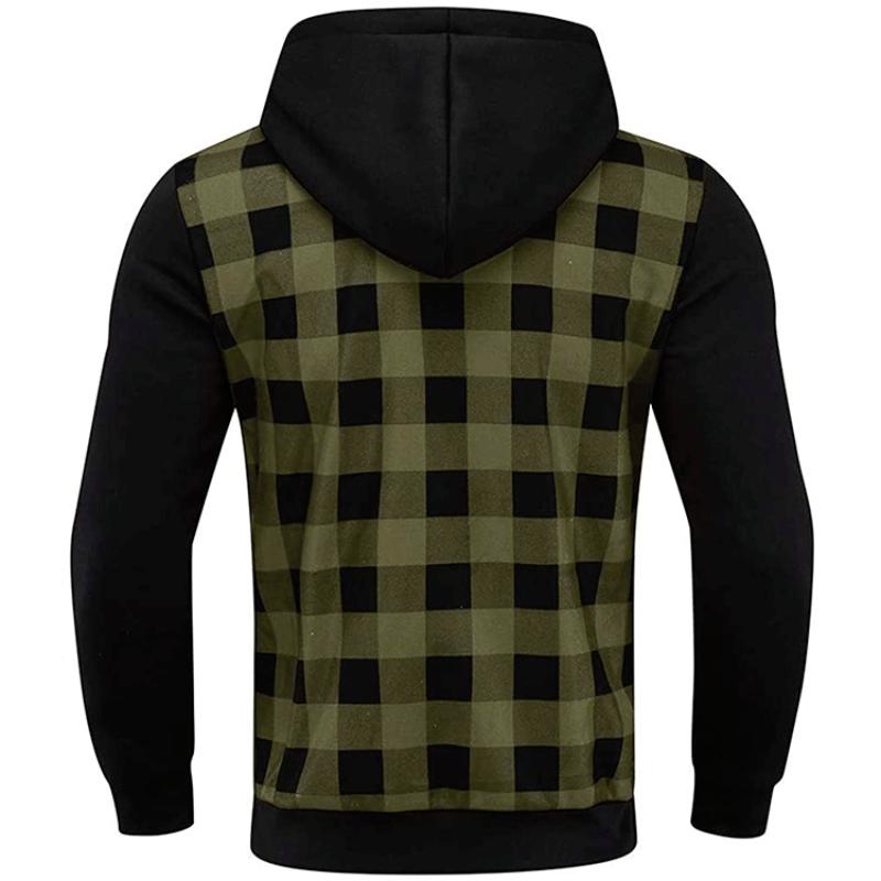 Men's Retro Casual Plaid Hooded Zipper Sweatshirt 38235756TO